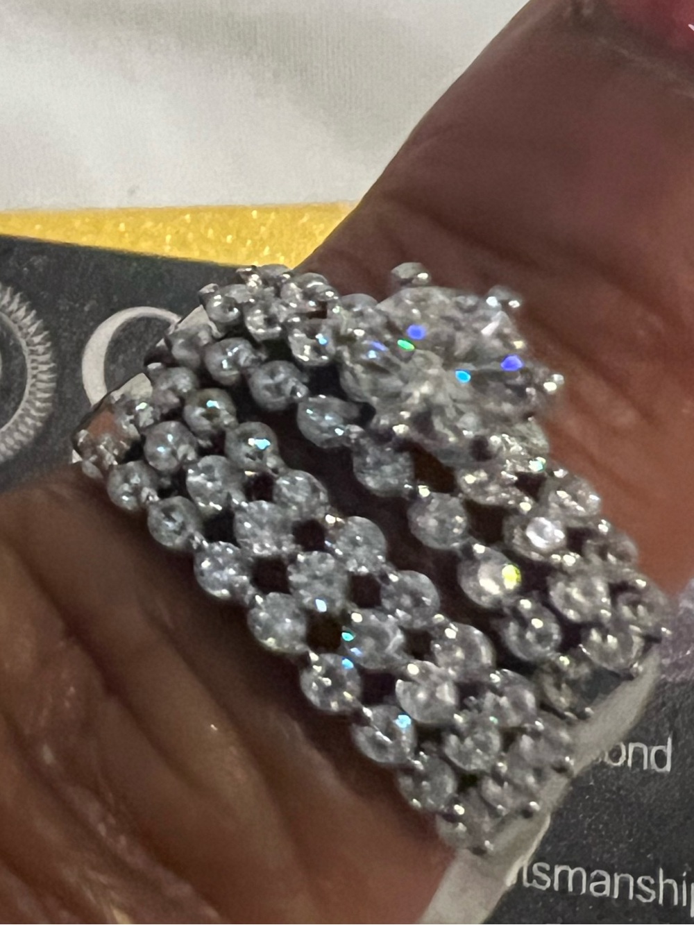 Elegant Silver-Tone Multi-Row Crystal Ring in White